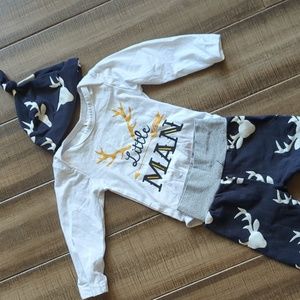 Little man deer antler outfit 3 piece 3months